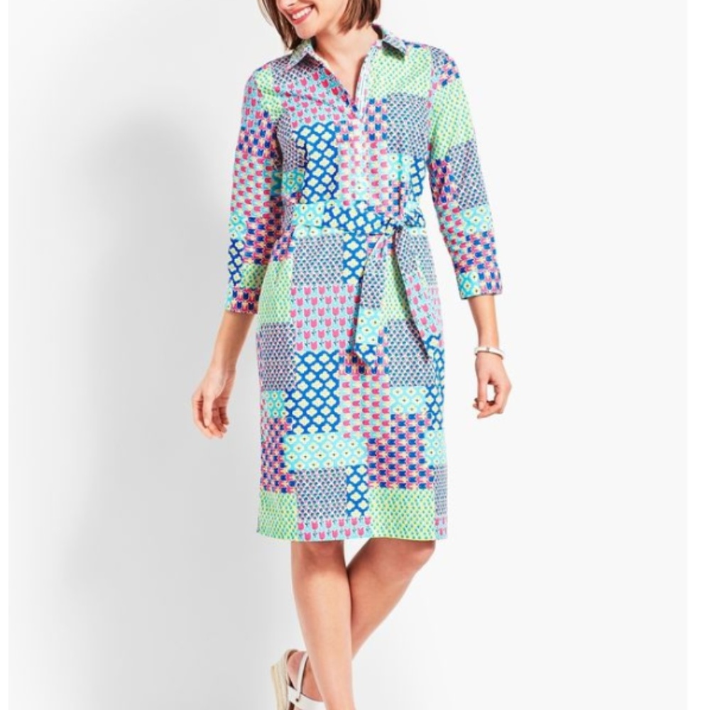 Talbots Island Patchwork Belted Shirt Dress